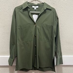 M Magaschoni Olive Green Oversized Button Down Collared Shirt NWT Small